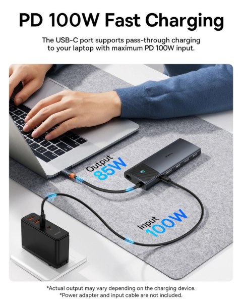 HUB USB 11w1 Baseus Metal Gleam Series II USB-A/USB-C PD/HDMI/DP/RJ45/SD/TF - czarny HUB USB 11w1 Baseus Metal Gleam Series II USB-A/USB-C PD/HDMI/DP/RJ45/SD/TF - czarny