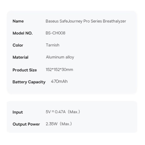 Baseus SafeJourney Pro Series alkomat 470mAh szary Baseus SafeJourney Pro Series alkomat 470mAh szary