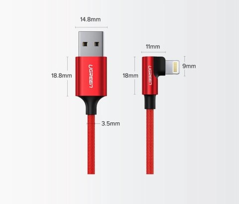 Kabel Ugreen US299 60521 kątowy Lightning / USB-A MFi 2.4A 1m - czarny Kabel Ugreen US299 60521 kątowy Lightning / USB-A MFi 2.4A 1m - czarny