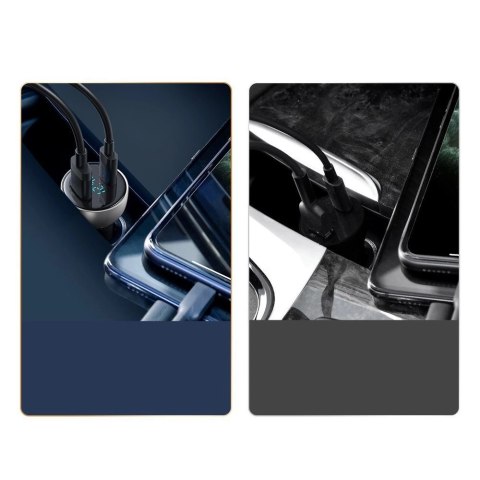 Baseus ładowarka samochodowa USB / USB Typ C 65 W 5 A SCP Quick Charge 4.0+ Power Delivery 3.0 ekran LCD szary (CCKX-C0G) Baseus ładowarka samochodowa USB / USB Typ C 65 W 5 A SCP Quick Charge 4.0+ Power Delivery 3.0 ekran LCD szary (CCKX-C0G)