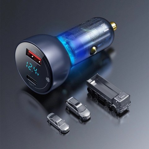 Baseus ładowarka samochodowa USB / USB Typ C 65 W 5 A SCP Quick Charge 4.0+ Power Delivery 3.0 ekran LCD szary (CCKX-C0G) Baseus ładowarka samochodowa USB / USB Typ C 65 W 5 A SCP Quick Charge 4.0+ Power Delivery 3.0 ekran LCD szary (CCKX-C0G)