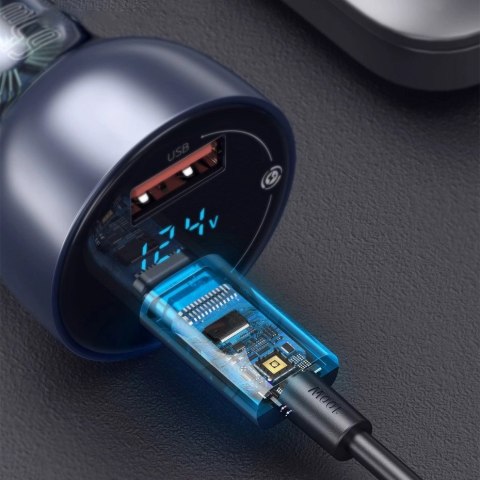Baseus ładowarka samochodowa USB / USB Typ C 65 W 5 A SCP Quick Charge 4.0+ Power Delivery 3.0 ekran LCD szary (CCKX-C0G) Baseus ładowarka samochodowa USB / USB Typ C 65 W 5 A SCP Quick Charge 4.0+ Power Delivery 3.0 ekran LCD szary (CCKX-C0G)