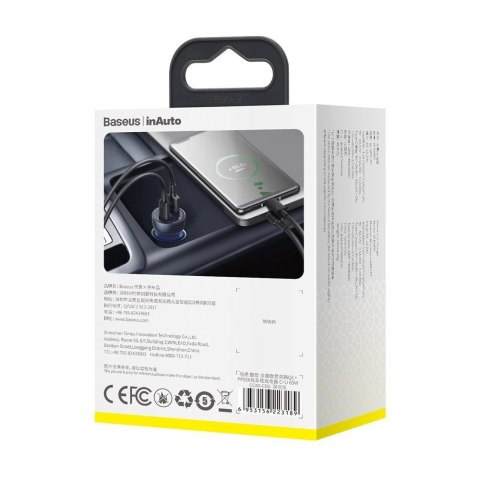 Baseus ładowarka samochodowa USB / USB Typ C 65 W 5 A SCP Quick Charge 4.0+ Power Delivery 3.0 ekran LCD szary (CCKX-C0G) Baseus ładowarka samochodowa USB / USB Typ C 65 W 5 A SCP Quick Charge 4.0+ Power Delivery 3.0 ekran LCD szary (CCKX-C0G)