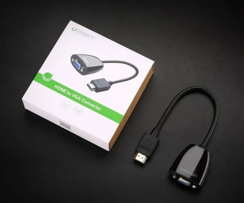 Ugreen kabel przewód przejściówka adapter jednokierunkowy z HDMI (męski) do VGA (żeński) FHD czarny (MM105 40253) Ugreen kabel przewód przejściówka adapter jednokierunkowy z HDMI (męski) do VGA (żeński) FHD czarny (MM105 40253)