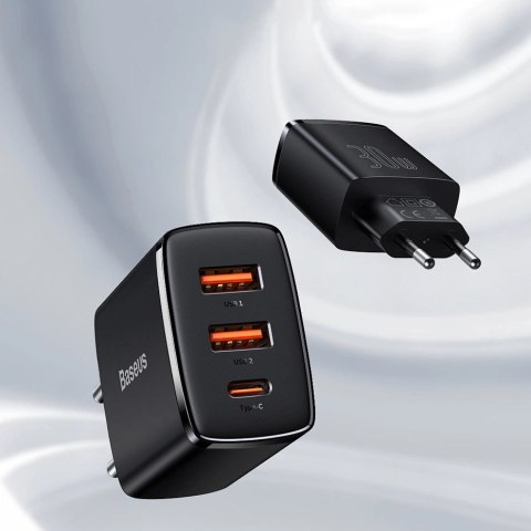 Baseus Compact szybka ładowarka sieciowa 2x USB / USB Typ C 30W 3A Power Delivery Quick Charge czarny (CCXJ-E01) Baseus Compact szybka ładowarka sieciowa 2x USB / USB Typ C 30W 3A Power Delivery Quick Charge czarny (CCXJ-E01)