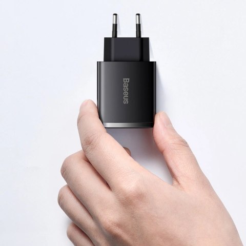 Baseus Compact szybka ładowarka sieciowa 2x USB / USB Typ C 30W 3A Power Delivery Quick Charge czarny (CCXJ-E01) Baseus Compact szybka ładowarka sieciowa 2x USB / USB Typ C 30W 3A Power Delivery Quick Charge czarny (CCXJ-E01)