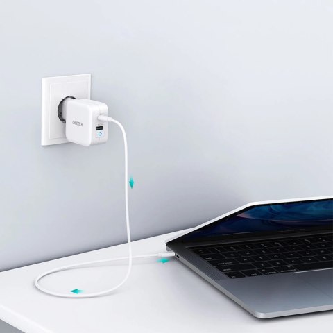 Choetech szybka ładowarka sieciowa GaN USB Typ C PD USB-A QC3.0 65W 3,25A biały (PD8002) Choetech szybka ładowarka sieciowa GaN USB Typ C PD USB-A QC3.0 65W 3,25A biały (PD8002)