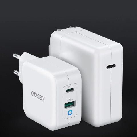 Choetech szybka ładowarka sieciowa GaN USB Typ C PD USB-A QC3.0 65W 3,25A biały (PD8002) Choetech szybka ładowarka sieciowa GaN USB Typ C PD USB-A QC3.0 65W 3,25A biały (PD8002)