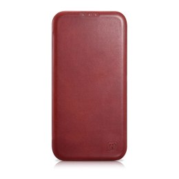 ICarer CE Oil Wax Premium Leather Folio Case skórzane etui iPhone 14 Pro z klapką magnetyczne MagSafe czerwony (AKI14220706-RD)