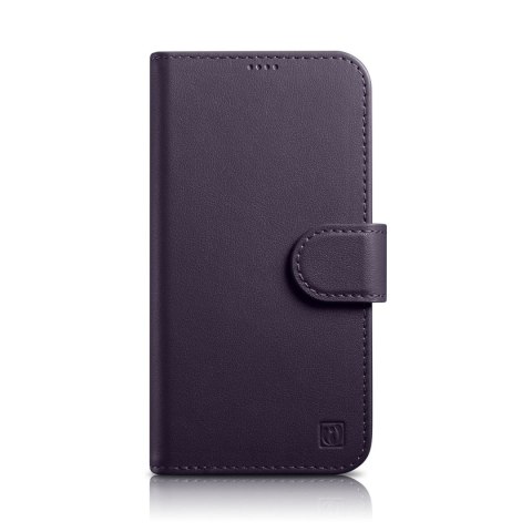 ICarer Wallet Case 2in1 etui iPhone 14 Pro skórzany pokrowiec z klapką Anti-RFID ciemnofioletowy (WMI14220726-DP)