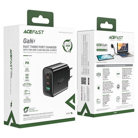 Acefast szybka ładowarka sieciowa GaN (2xUSB-C / USB-A) PPS / PD / QC4+ 65W czarna (A41) Acefast szybka ładowarka sieciowa GaN (2xUSB-C / USB-A) PPS / PD / QC4+ 65W czarna (A41)