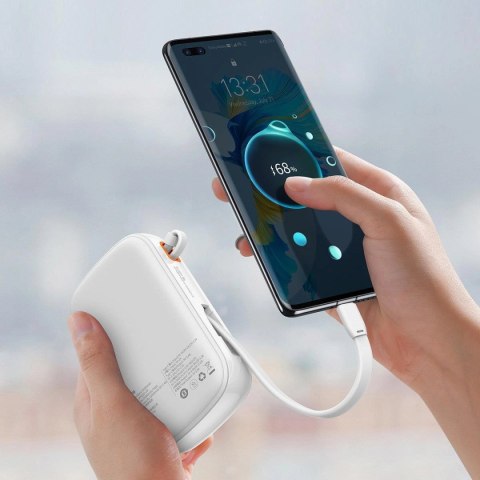 Baseus Qpow Digital Display powerbank z szybkim ładowaniem 20000mAh 22,5W QC/PD/SCP/FCP z wbudowanym kablem USB-C biały Baseus Qpow Digital Display powerbank z szybkim ładowaniem 20000mAh 22,5W QC/PD/SCP/FCP z wbudowanym kablem USB-C biały