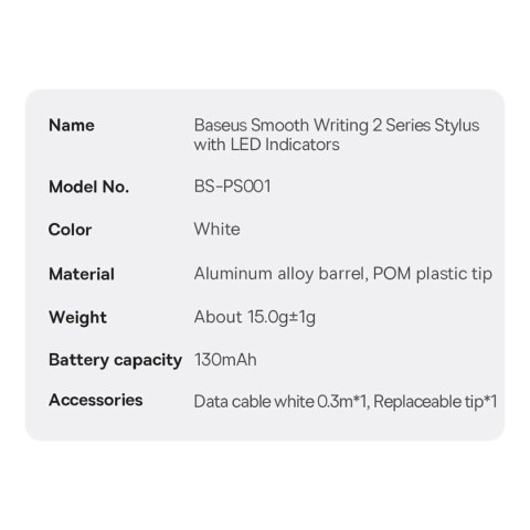 Aktywny rysik stylus do iPad Baseus Smooth Writing 2 SXBC060502 - biały Aktywny rysik stylus do iPad Baseus Smooth Writing 2 SXBC060502 - biały