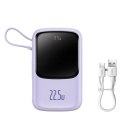 Baseus Qpow powerbank 10000mAh wbudowany kabel USB Typu C 22.5W Quick Charge SCP AFC FCP fioletowy (PPQD020105)