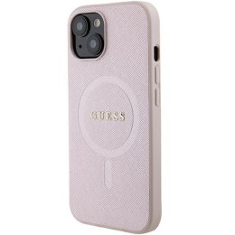 Etui Guess Saffiano MagSafe do iPhone 15 Plus - różowe