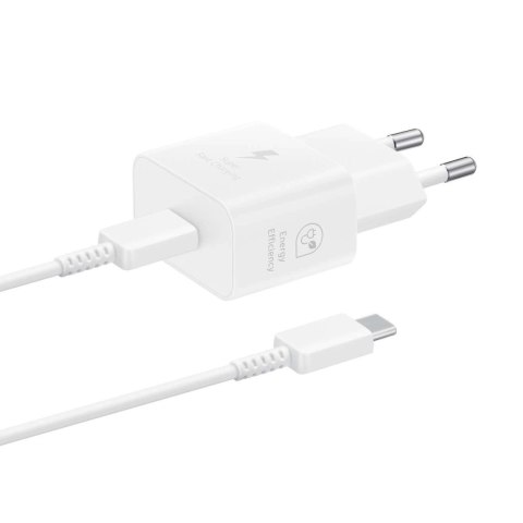 Ładowarka sieciowa GaN Samsung EP-T2510XWEGEU 25W SFC z kablem USB-C - biała Ładowarka sieciowa GaN Samsung EP-T2510XWEGEU 25W SFC z kablem USB-C - biała
