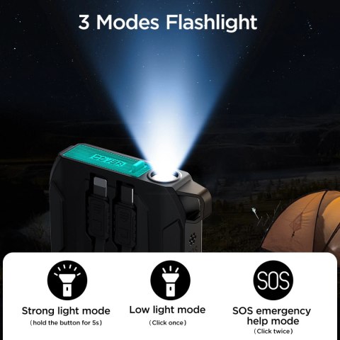 Powerbank Joyroom JR-L017 22.5W 10000mAh z wbudowanymi kablami USB-C / Lightning - czarny Powerbank Joyroom JR-L017 22.5W 10000mAh z wbudowanymi kablami USB-C / Lightning - czarny