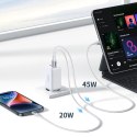 Szybka ładowarka sieciowa GaN Ugreen CD244 65W USB-A / 2x USB-C - biała