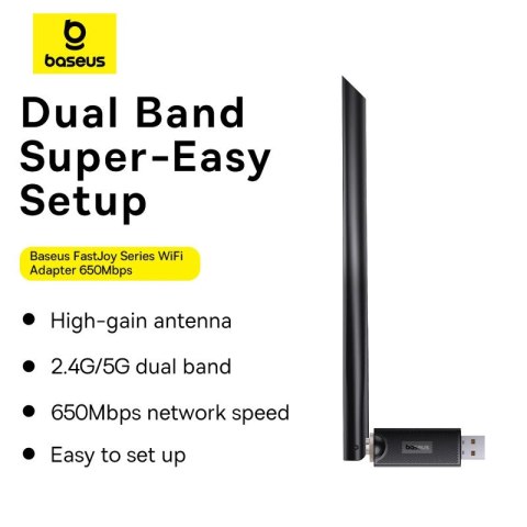 Karta sieciowa USB Baseus BS-OH173 650Mb/s 5 GHz - czarna Karta sieciowa USB Baseus BS-OH173 650Mb/s 5 GHz - czarna