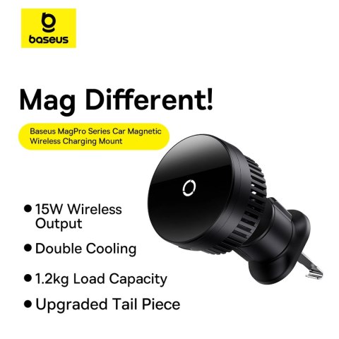 Uchwyt samochodowy Baseus MagPro Series z ładowarką indukcyjną 15W na kratkę nawiewu - czarny Uchwyt samochodowy Baseus MagPro Series z ładowarką indukcyjną 15W na kratkę nawiewu - czarny