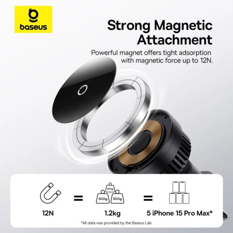 Uchwyt samochodowy Baseus MagPro Series z ładowarką indukcyjną 15W na kratkę nawiewu - czarny Uchwyt samochodowy Baseus MagPro Series z ładowarką indukcyjną 15W na kratkę nawiewu - czarny