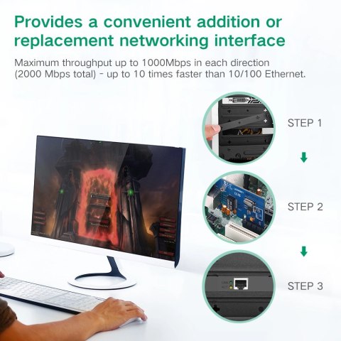 Karta sieciowa Ugreen US230 Gigabit 10/100/1000Mbps PCI-E - czarna Karta sieciowa Ugreen US230 Gigabit 10/100/1000Mbps PCI-E - czarna