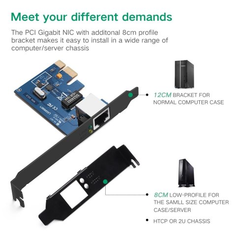 Karta sieciowa Ugreen US230 Gigabit 10/100/1000Mbps PCI-E - czarna Karta sieciowa Ugreen US230 Gigabit 10/100/1000Mbps PCI-E - czarna