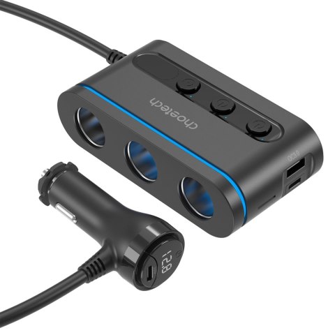 Ładowarka Choetech TC0021 samochodowa 2x USB-C PD 1x USB-A QC 3x gniazdo zapalniczki - czarna Ładowarka Choetech TC0021 samochodowa 2x USB-C PD 1x USB-A QC 3x gniazdo zapalniczki - czarna