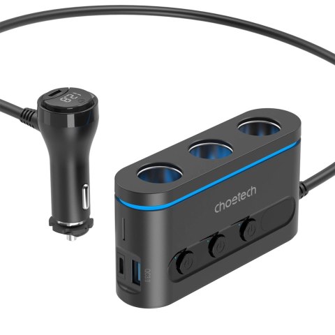Ładowarka Choetech TC0021 samochodowa 2x USB-C PD 1x USB-A QC 3x gniazdo zapalniczki - czarna Ładowarka Choetech TC0021 samochodowa 2x USB-C PD 1x USB-A QC 3x gniazdo zapalniczki - czarna
