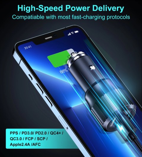 Ładowarka samochodowa Choetech TC0010 USB-C USB-A PD 63W - czarna Ładowarka samochodowa Choetech TC0010 USB-C USB-A PD 63W - czarna