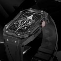 Kingxbar CYF140 2w1 pancerne etui Apple Watch 9, 8, 7 (45 mm) ze stali nierdzewnej z paskiem czarne