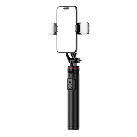 Selfie stick WC12YDS teleskopowy tripod 1.3m ze stopu aluminium z podwójną lampą i uchwytem na telefon - czarny Selfie stick WC12YDS teleskopowy tripod 1.3m ze stopu aluminium z podwójną lampą i uchwytem na telefon - czarny
