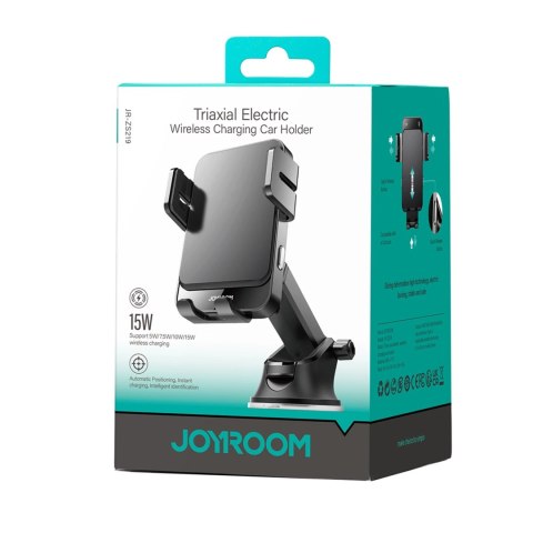 Uchwyt Joyroom JR-ZS219 elektryczny z ładowarką indukcyjną 15W na deskę rozdzielczą - czarny Uchwyt Joyroom JR-ZS219 elektryczny z ładowarką indukcyjną 15W na deskę rozdzielczą - czarny