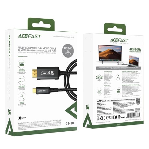 Kabel Acefast C1 wideo USB-C / HDMI 4K 60Hz HDR 1.8m - czarny Kabel Acefast C1 wideo USB-C / HDMI 4K 60Hz HDR 1.8m - czarny