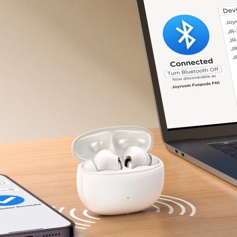 Słuchawki Joyroom Funpods JR-FN1 bezprzewodowe douszne TWS Bluetooth 5.4 ANC ENC - białe Słuchawki Joyroom Funpods JR-FN1 bezprzewodowe douszne TWS Bluetooth 5.4 ANC ENC - białe