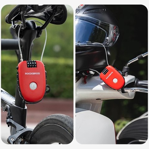 Zapięcie rowerowe Rockbros 32420981001 z linką zwijaną - czerwone Zapięcie rowerowe Rockbros 32420981001 z linką zwijaną - czerwone