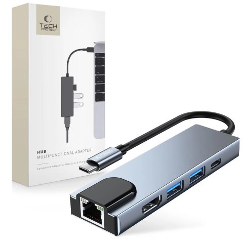 HUB Tech-Protect V3 5w1 USB-C - USB-A 3.0 / USB-A 2.0 / USB-C / HDMI / RJ45 - szary HUB Tech-Protect V3 5w1 USB-C - USB-A 3.0 / USB-A 2.0 / USB-C / HDMI / RJ45 - szary