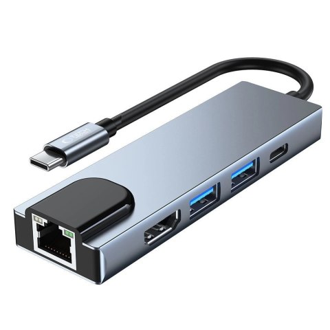 HUB Tech-Protect V3 5w1 USB-C - USB-A 3.0 / USB-A 2.0 / USB-C / HDMI / RJ45 - szary HUB Tech-Protect V3 5w1 USB-C - USB-A 3.0 / USB-A 2.0 / USB-C / HDMI / RJ45 - szary