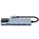 HUB Tech-Protect V3 5w1 USB-C - USB-A 3.0 / USB-A 2.0 / USB-C / HDMI / RJ45 - szary