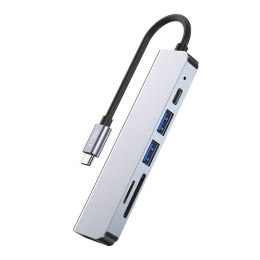 HUB Tech-Protect V4 6w1 USB-C - USB-A 3.0 / USB-A 2.0 / USB-C / HDMI / czytnik kart micro SD / TF / SD - szary