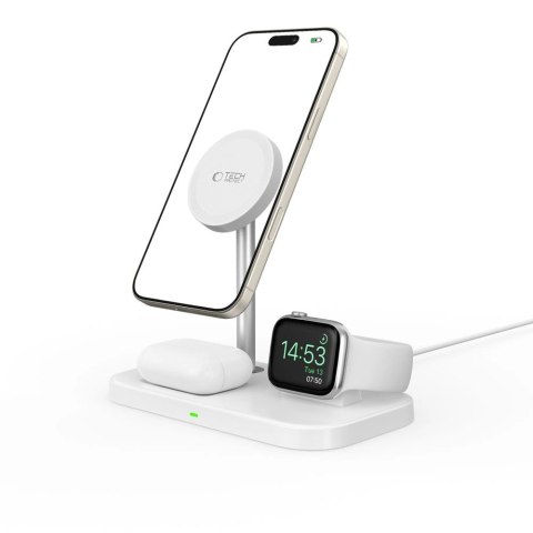 Ładowarka Tech-Protect QI15W-A22 indukcyjna MagSafe ze stojakiem 3w1 MagSafe na smartfon / Apple Watch / AirPods - biała Ładowarka Tech-Protect QI15W-A22 indukcyjna MagSafe ze stojakiem 3w1 MagSafe na smartfon / Apple Watch / AirPods - biała