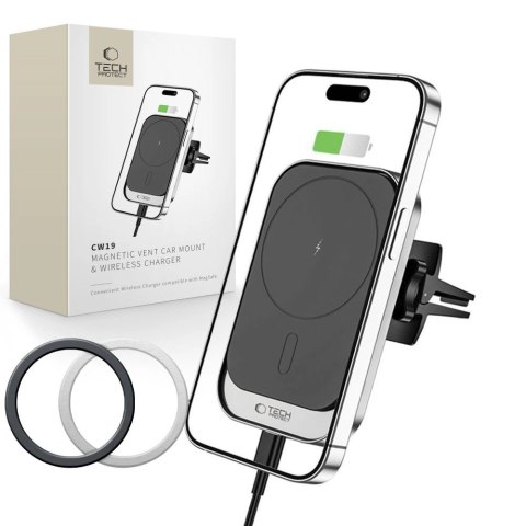 Uchwyt Tech-Protect CW19 samochodowy magnetyczny MagSafe z ładowarką indukcyjną 15W na kratkę wentylacji - czarny Uchwyt Tech-Protect CW19 samochodowy magnetyczny MagSafe z ładowarką indukcyjną 15W na kratkę wentylacji - czarny