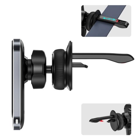 Uchwyt Tech-Protect MM15W-V2 samochodowy na telefon z ładowarką indukcyjną MagSafe 15W na kratkę nawiewu - czarny Uchwyt Tech-Protect MM15W-V2 samochodowy na telefon z ładowarką indukcyjną MagSafe 15W na kratkę nawiewu - czarny