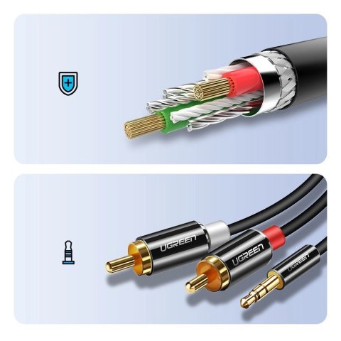 Kabel Ugreen AV116 10590 audio mini jack 3,5 mm (męski) / 2RCA (męski) 3m - czarny Kabel Ugreen AV116 10590 audio mini jack 3,5 mm (męski) / 2RCA (męski) 3m - czarny
