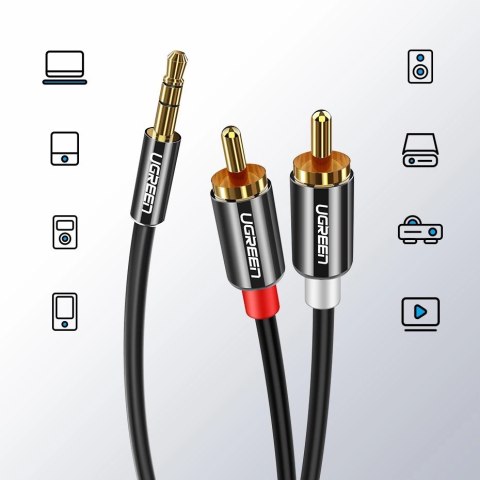Kabel Ugreen AV116 10590 audio mini jack 3,5 mm (męski) / 2RCA (męski) 3m - czarny Kabel Ugreen AV116 10590 audio mini jack 3,5 mm (męski) / 2RCA (męski) 3m - czarny