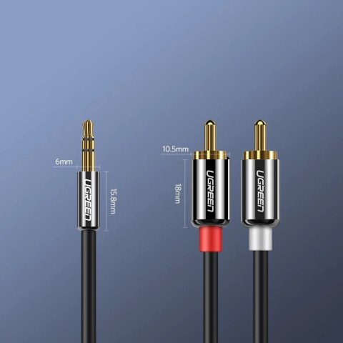Kabel Ugreen AV116 10590 audio mini jack 3,5 mm (męski) / 2RCA (męski) 3m - czarny Kabel Ugreen AV116 10590 audio mini jack 3,5 mm (męski) / 2RCA (męski) 3m - czarny