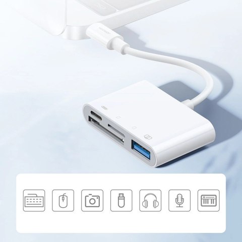 HUB OTG Joyroom S-H142 Lightning - USB-A 3.2 / Lightning / czytnik kart SD, TF - biały HUB OTG Joyroom S-H142 Lightning - USB-A 3.2 / Lightning / czytnik kart SD, TF - biały