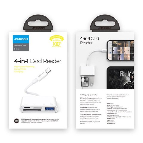 HUB OTG Joyroom S-H142 Lightning - USB-A 3.2 / Lightning / czytnik kart SD, TF - biały HUB OTG Joyroom S-H142 Lightning - USB-A 3.2 / Lightning / czytnik kart SD, TF - biały