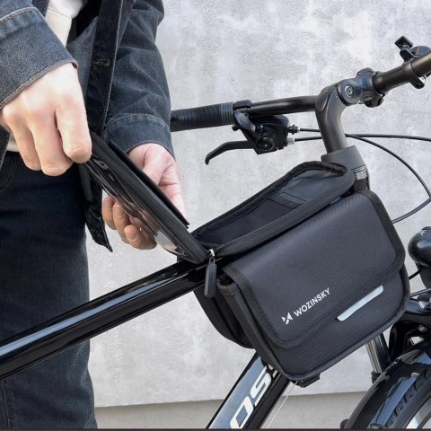 Wozinsky torba rowerowa na ramę sakwa na rower wodoodporne etui na telefon 1,5l czarny (WBB26BK) Wozinsky torba rowerowa na ramę sakwa na rower wodoodporne etui na telefon 1,5l czarny (WBB26BK)
