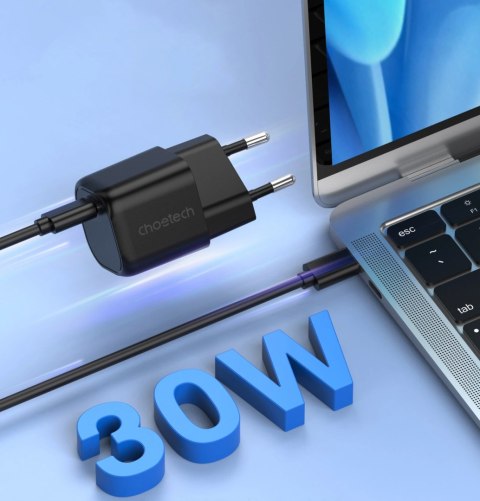 Choetech ładowarka sieciowa GaN USB Typ C PD 30W czarny (PD5007) Choetech ładowarka sieciowa GaN USB Typ C PD 30W czarny (PD5007)